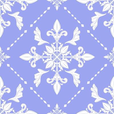 Elaborate Luxury White Scroll Ornament and Geometric Seamless Pattern on Lavender Background. Delicate Rich Victorian Border Pattern Design for Tiles Decoration Apparel Interior Opulence Theme Silk