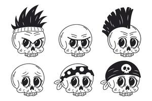 Set of stylized hand drawn skulls on white background. vector
