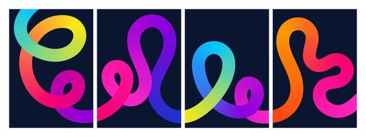 Gradient abstract backgrounds with 3D color lines modern posters and dynamic patterns. Postcards, posters vector