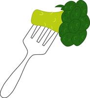 fork with a broccoli illustration. flat composition, isolated on transparent background. illustration for package, kitchen design, fabric and textile. Eat green vector