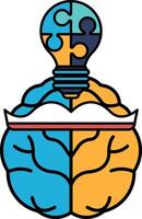 A brain with a light bulb on top of it vector