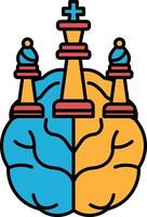 A brain with two halves and three chess pieces on top vector