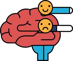 A cartoon of a brain with two faces on it, one of which is smiling vector