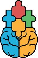 A puzzle piece brain with a blue piece on the left side vector