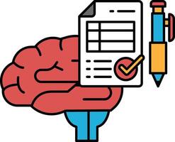 A brain with a pen and a piece of paper with a check mark on it vector