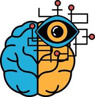 A brain with a blue and yellow eye is shown with a red dot on the eye vector