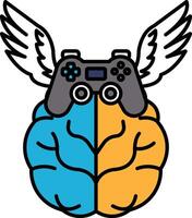 A brain with two different colored halves and a controller in the middle vector