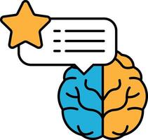star is above a brain with a speech bubble In line style vector