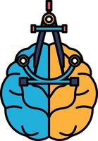A brain with a blue and orange section is shown with a ruler and compass vector