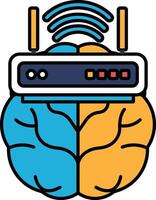 A brain with a wifi router in the middle vector