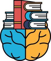 A brain with two heads and a stack of books on top of it vector