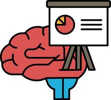 A brain is holding a projector screen with a pie chart on it vector