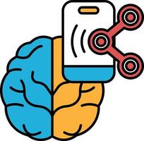 A brain with a phone in the middle of it vector