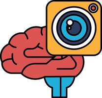 A brain with a camera lens in front of it vector