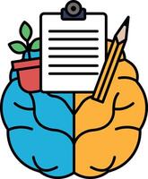 A brain with a pencil and a piece of paper on it vector