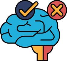 A brain with a check mark on it and an X on the right side vector