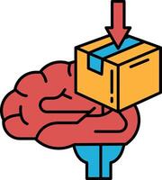 A brain is holding a box with a red arrow pointing down vector