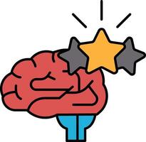 A brain with three stars on it In line style vector