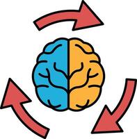 A brain with two different colored halves and arrows pointing to the left vector