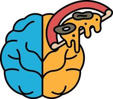 A cartoon brain with a slice of pizza on it vector