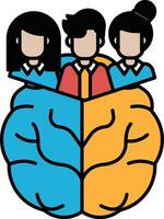 A cartoon of three people with their heads inside a brain vector