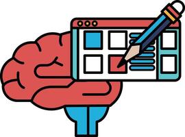 A brain with a pencil in its hand is holding a piece of paper vector
