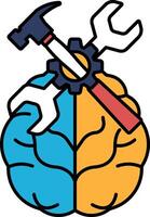A brain with a hammer and wrench on it vector