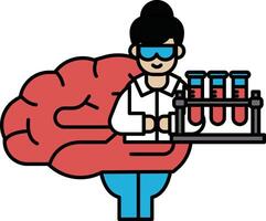 A woman in a lab coat holding a brain and a bunch of test tubes vector