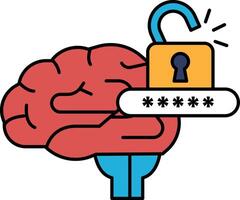 A brain with a lock on it In line style vector