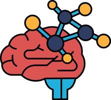 A brain with a bunch of blue and yellow circles surrounding it vector