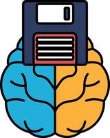 A brain with a floppy disk on top of it vector