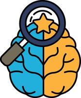 A brain with a magnifying glass on it In line style vector