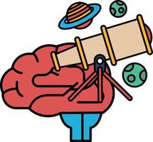 A cartoon brain with a telescope on top of it vector