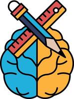 A drawing of a brain with a pencil and ruler on it vector