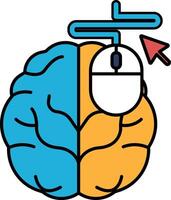 A brain with a mouse cursor on it vector