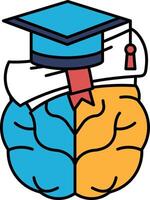 A brain with a cap on it and a diploma vector