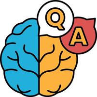 the brain with a Q and A on it In line style vector