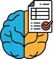 A brain with a check mark on it is next to a piece of paper vector