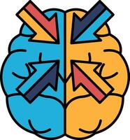 A brain with arrows pointing in different directions vector