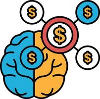 A brain with a dollar sign in the middle In line style vector