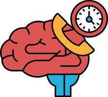 A brain with a phone on it and a clock on the right side vector