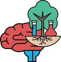 A brain is surrounded by a tree and a few test tubes vector