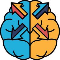 A brain with two arrows pointing in different directions vector