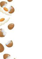 poster with icons of a broken, spreading chicken egg with a whole yolk with shells and a fried egg, for various designs vector