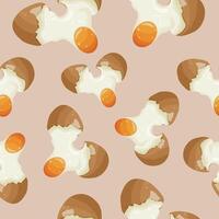 seamless pattern with a chicken egg breaking and spreading on a brown background, for various designs and patterns vector
