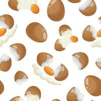 seamless pattern with various chicken eggs, namely with broken eggs, eggshells and a spreading egg, for various advertising banners and advertisements vector