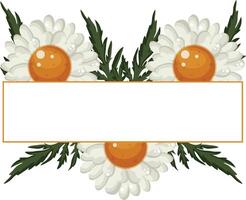 floral rectangular frame with various white daisies buds and with green leaves and a white rectangle in the middle, for greeting cards and design vector