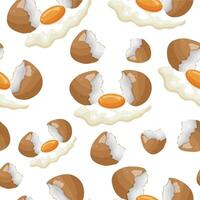 seamless pattern with icons of a broken, spilled chicken egg with a whole yolk, for various designs vector