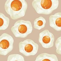 seamless pattern with icons of fried chicken eggs with a hard yolk with different highlights on a brown background, for various designs or textiles vector
