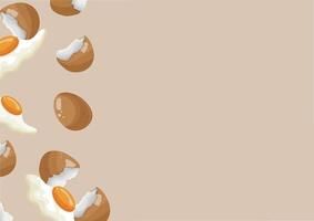 poster with icons of a broken, spilled chicken egg with a whole yolk on a brown background, for various designs vector